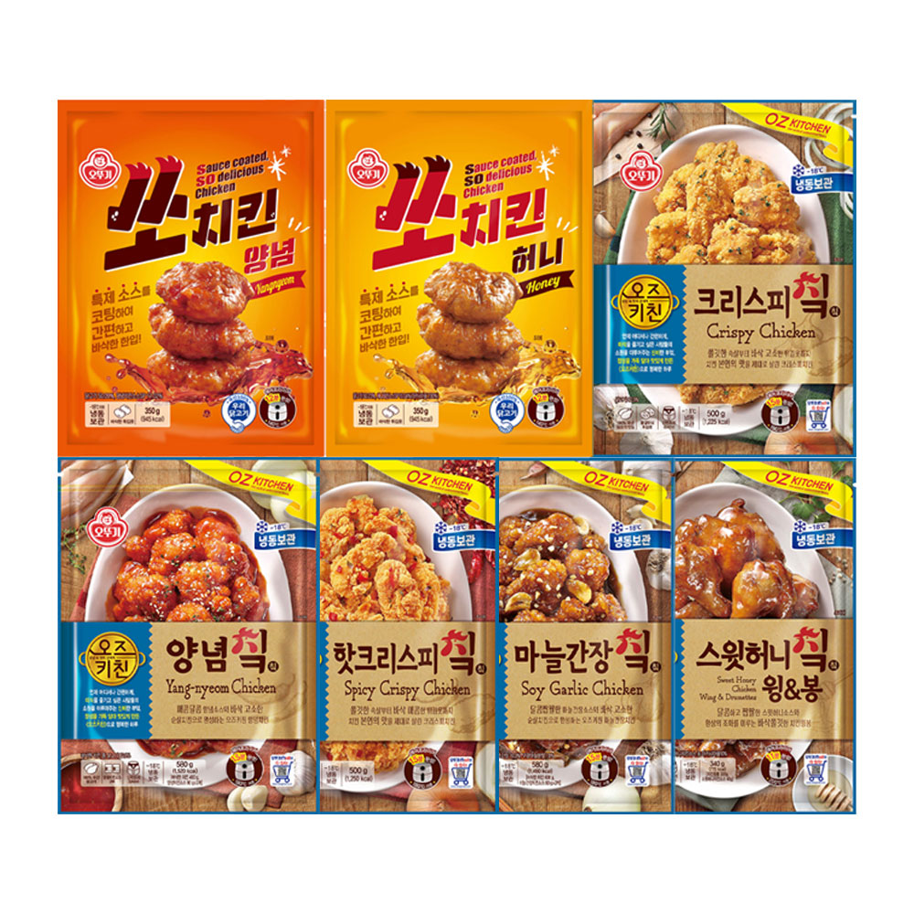 오뚜기 치킨 크리스피/핫크리스피/양념/마늘간장/스윗허니윙봉/쏘치킨 양념/쏘치킨 허니 7종 택 3개 - 상품 이미지