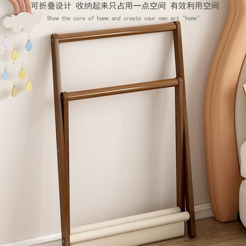 원목수건걸이 욕실 스탠드 타올 수납 타월 화장실 A. 다기능 옷걸이 50cm 길이 브라운 - 상세 이미지 4
