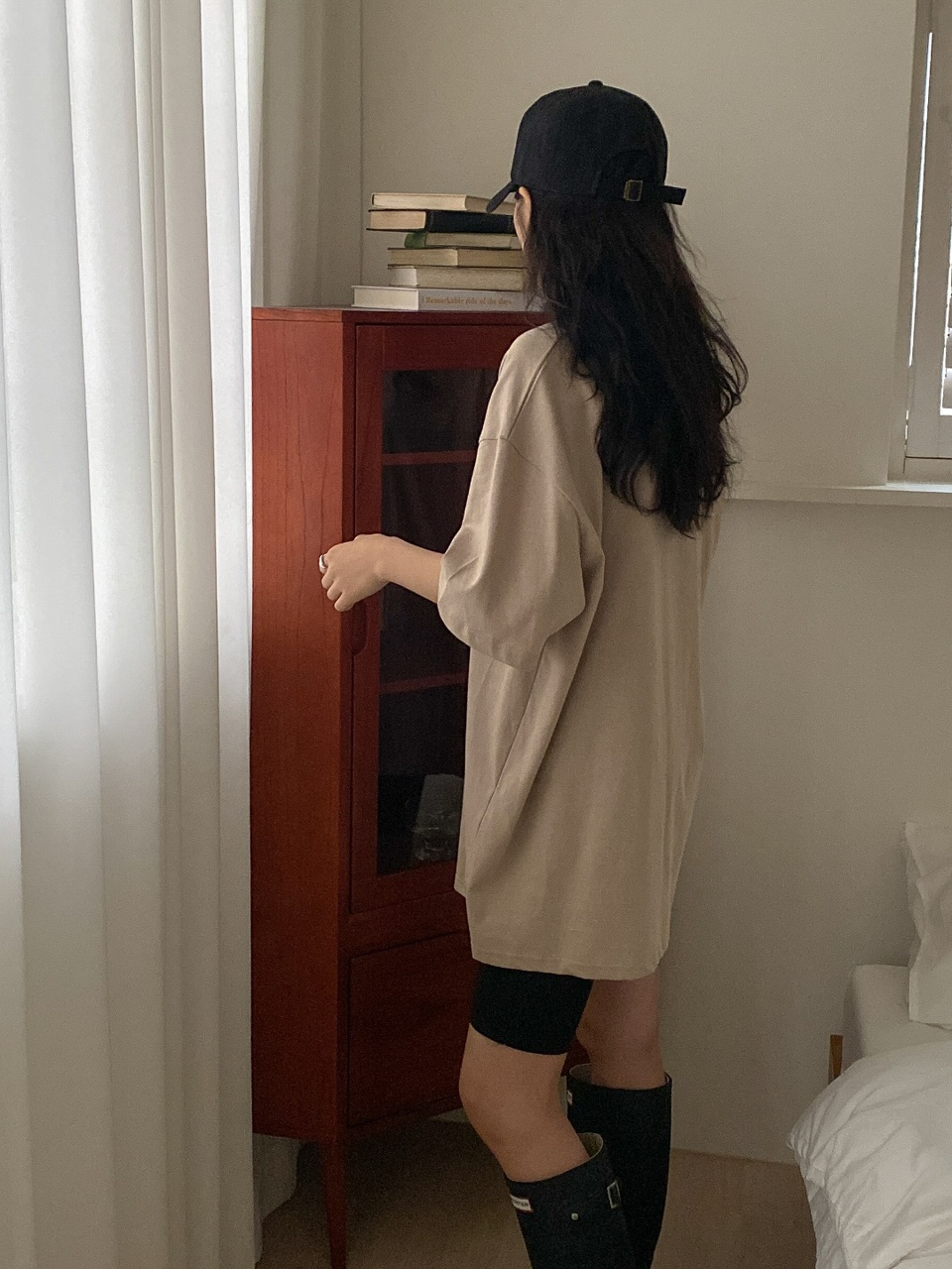 베이직 면 박스 반팔 티 오버핏 무지 라운드넥 - 상세 이미지 3