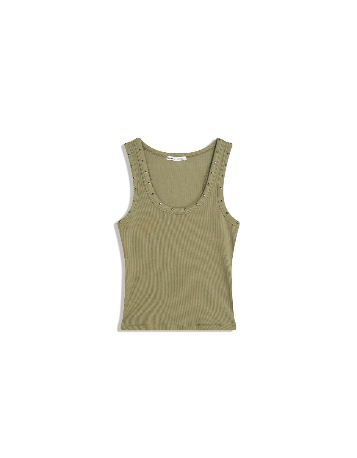버쉬카 스터드 베이직 민소매 티셔츠 7544/071 KHAKI - 메인 이미지