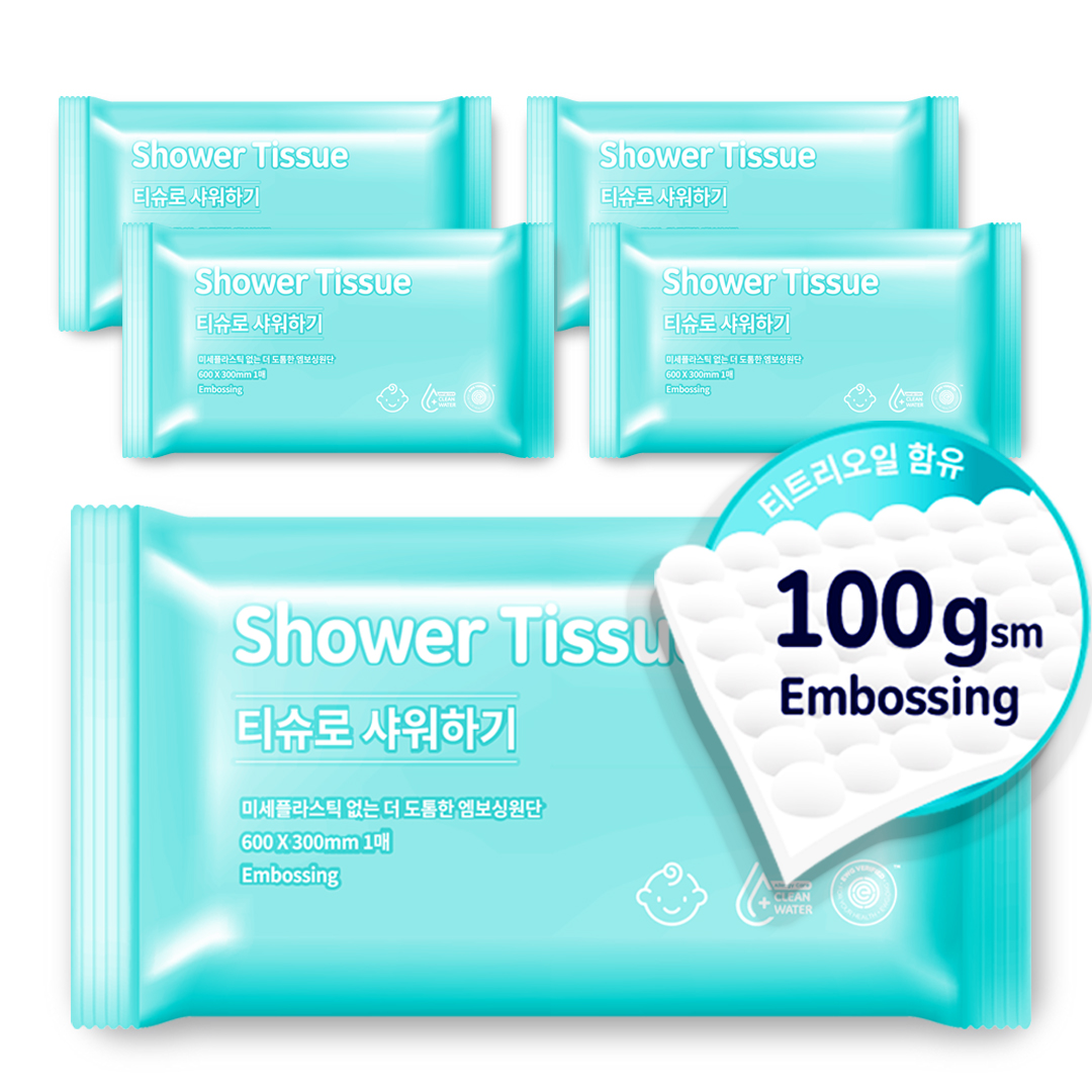 물없이 샤워하는 일회용 바디 샤워티슈 대형 물티슈 프레시, 100g, 5개