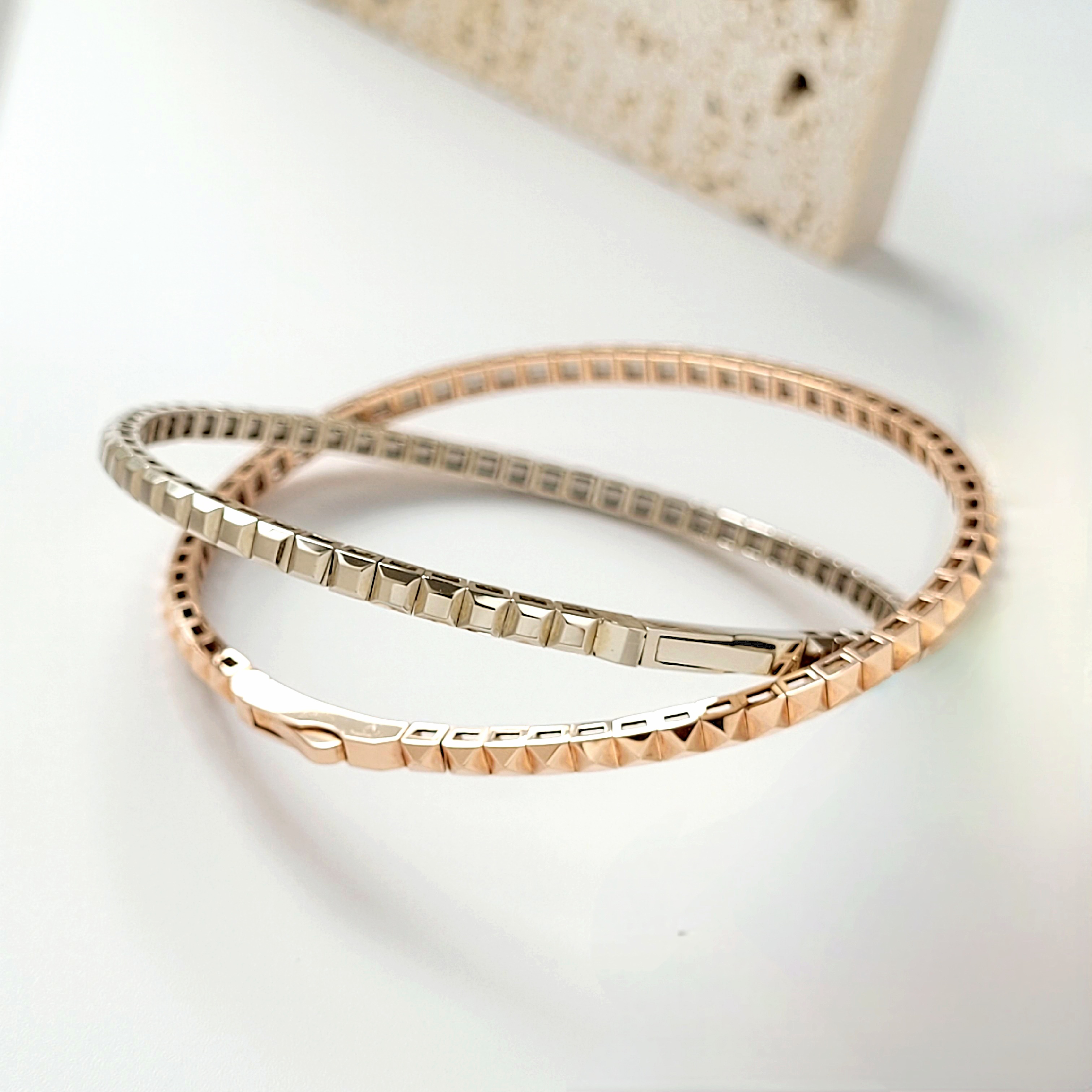 14K 18K 골드 에테르 볼드 커팅 와이어 뱅글 금 팔찌 - 데일리 레이어드