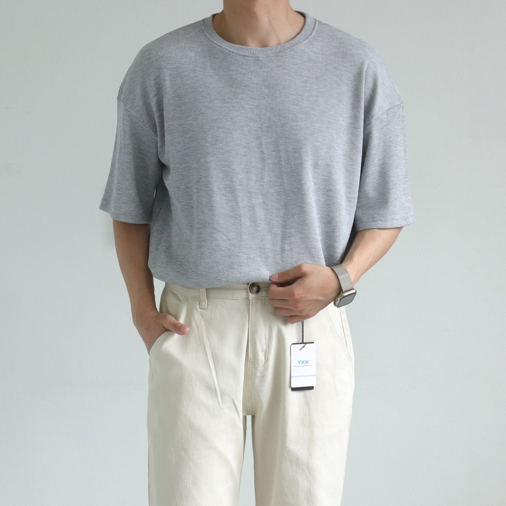 남자 오버핏반팔 구김없는 커플 와플 남자 반팔티 - 상세 이미지 3