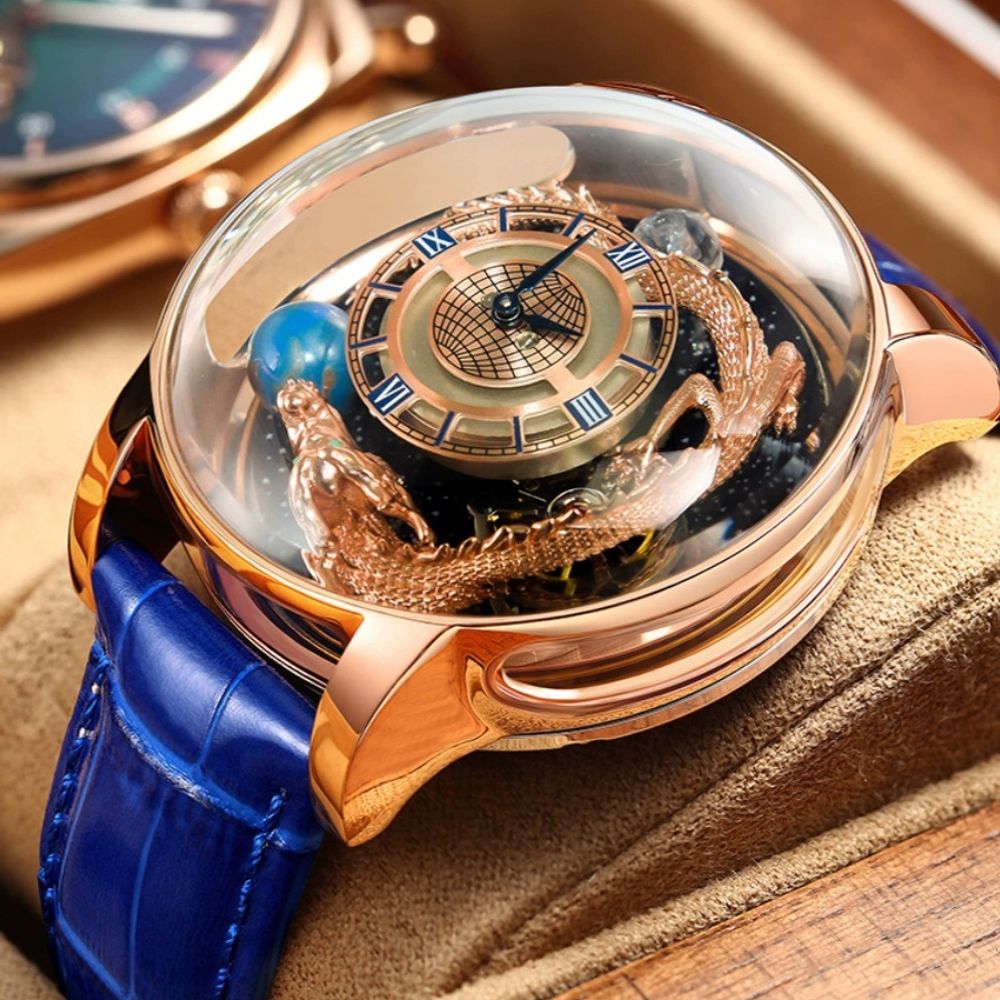 로밍 PINDU 시계 비즈니스 기계 A. 롱 통주 로즈 골드 쉘 블루 벨트, A. 46mm - 상세 이미지 2