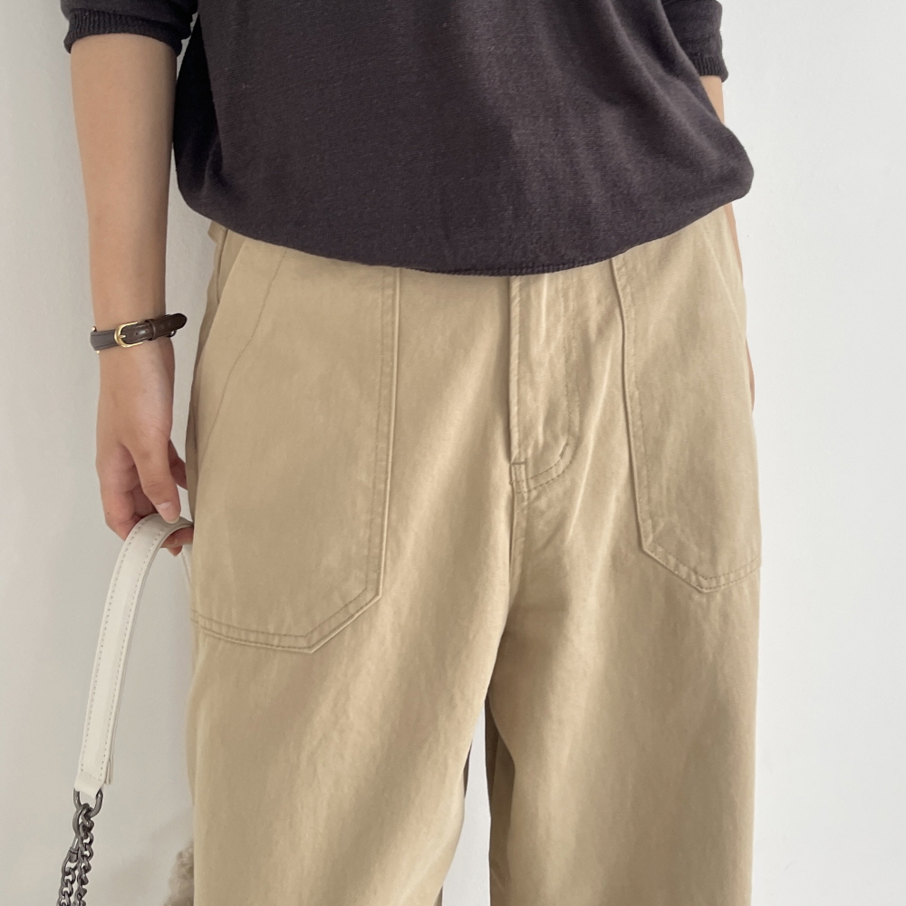 가을 통바지 여성 비조 와이드팬츠 여자 베이지 면바지 언밸비조포켓팬츠 - 상세 이미지 3