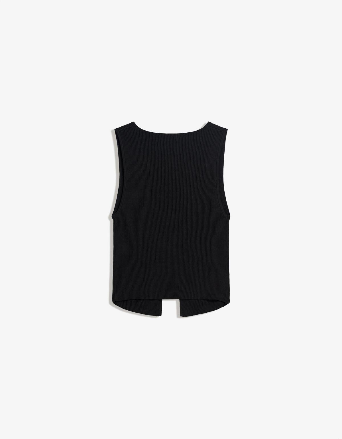 버쉬카 미니멀 타이 골지 니트 베스트 8586/663 BLACK - 상세 이미지 2