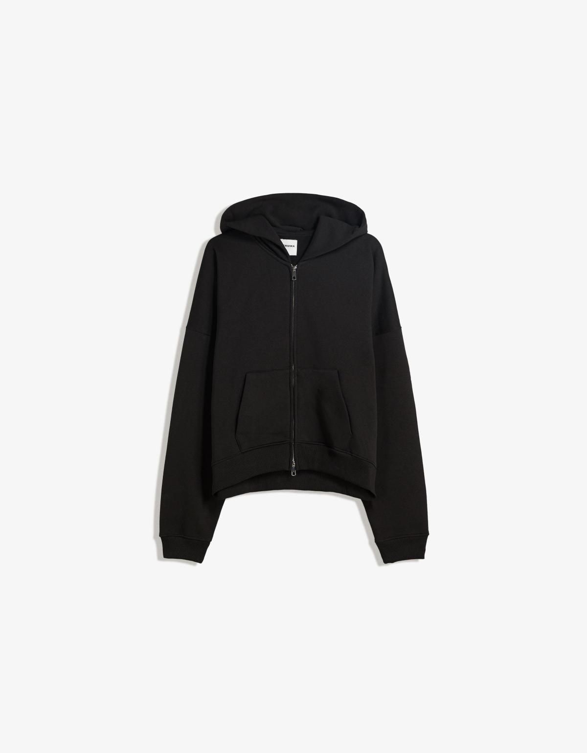 버쉬카 블랙 오버핏 집업 후드티 7053/190 BLACK - 상품 이미지