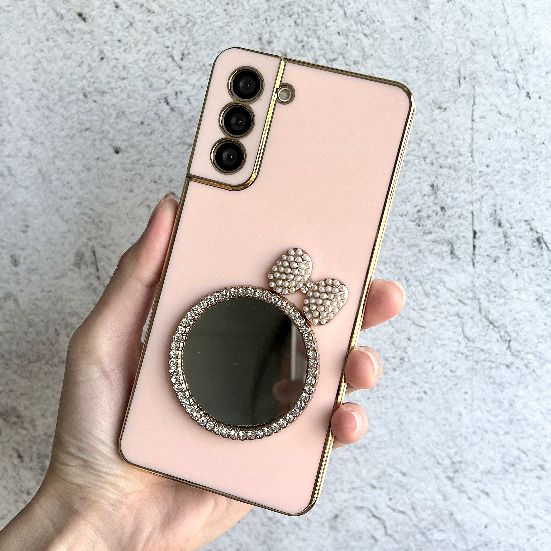 거울 케이스 미러 범퍼 젤리 실리콘 슬림 풀커버 카메라보호 명품 로즈핑크, 갤럭시S21 - 상품 이미지