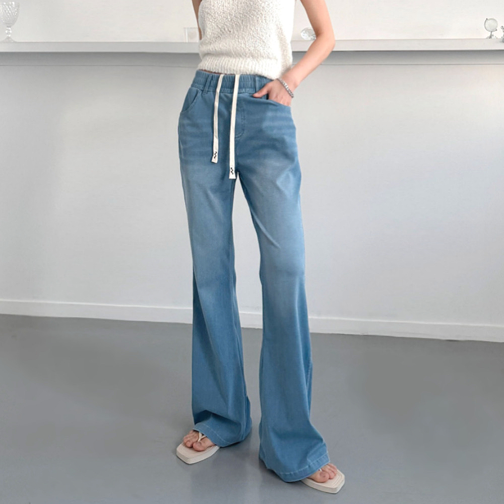 여성 여름 청바지 하이웨스트 부츠컷 세미 와이드 빅사이즈 텐셀 연청 데님 팬츠
