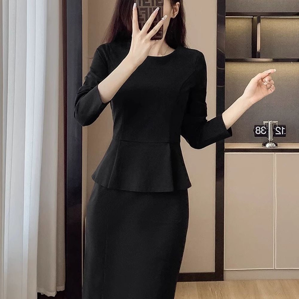 근무복 감호사 성형외과 상담실장 피부과 유니폼 B. 562 블랙 반팔 드레스, A. S - 상세 이미지 5