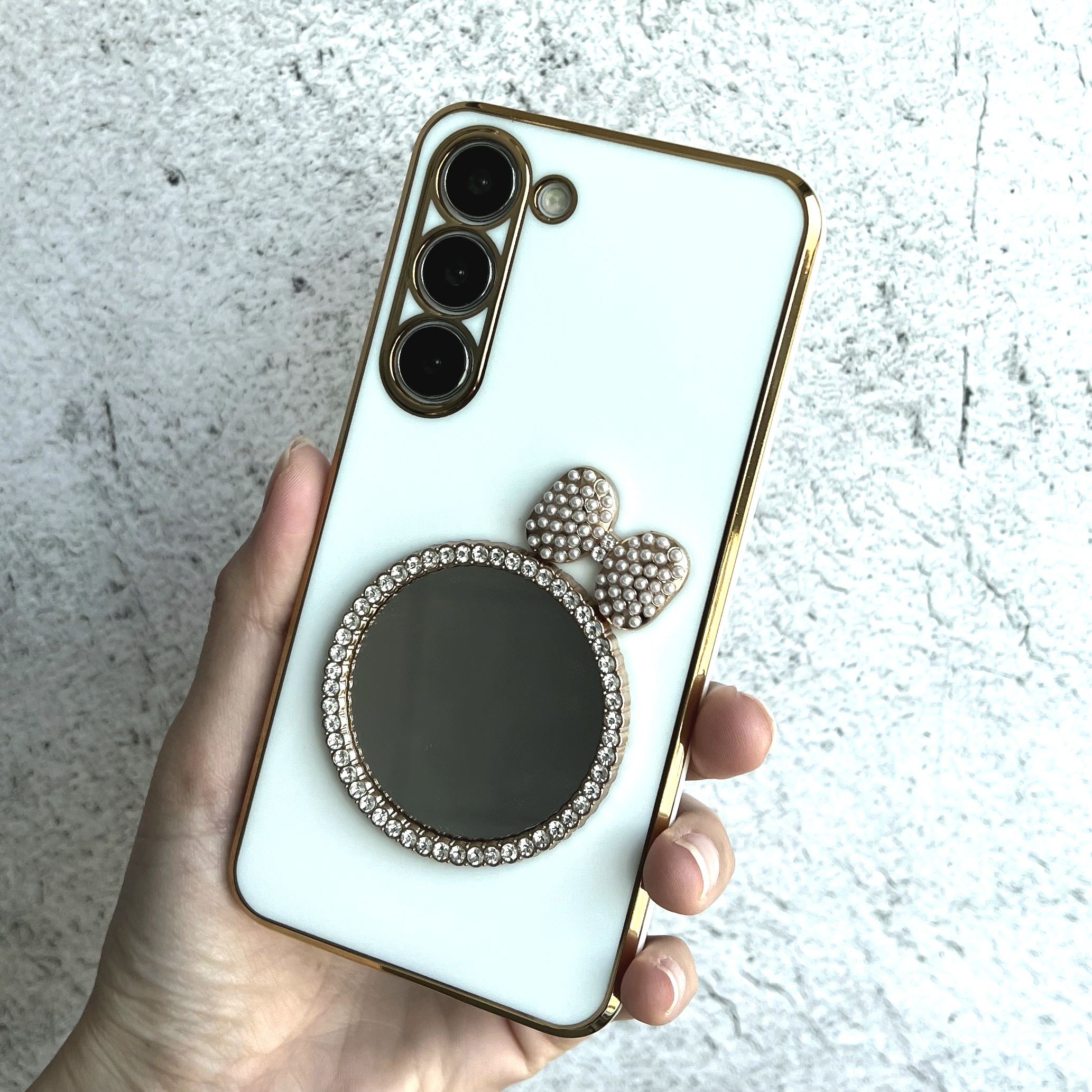 거울 케이스 미러 범퍼 젤리 실리콘 슬림 풀커버 카메라보호 명품 화이트, 갤럭시S23 - 상품 이미지