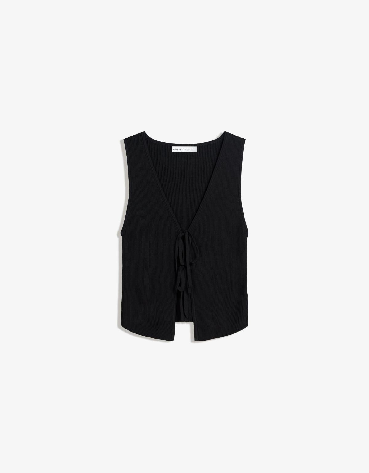 버쉬카 미니멀 타이 골지 니트 베스트 8586/663 BLACK - 메인 이미지