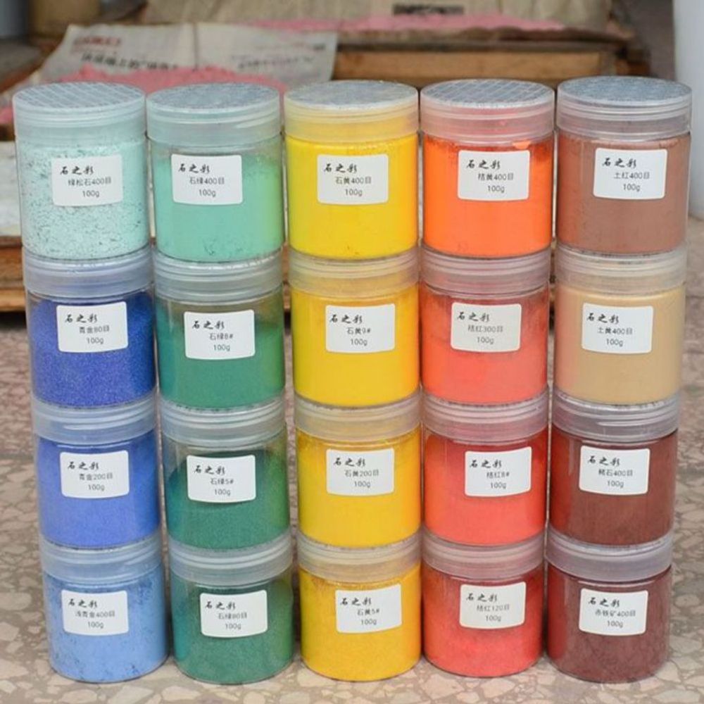한국화 안료 분채 석채 100g 세트 민화 물감 천연광물 동양화 G. 황토, A. 3 - 상품 이미지