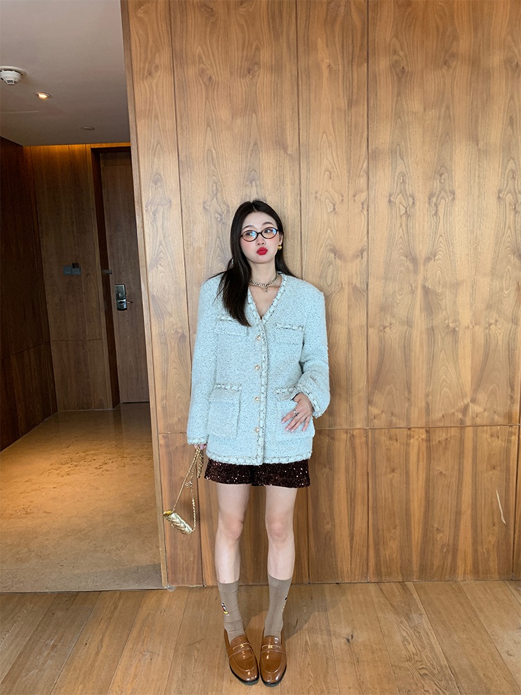 벨벳 스팽글 미디스커트 밴딩 가을겨울 A라인 빈티지 힙한 유니크 디자인 고급소재 브라운 - 상세 이미지 2