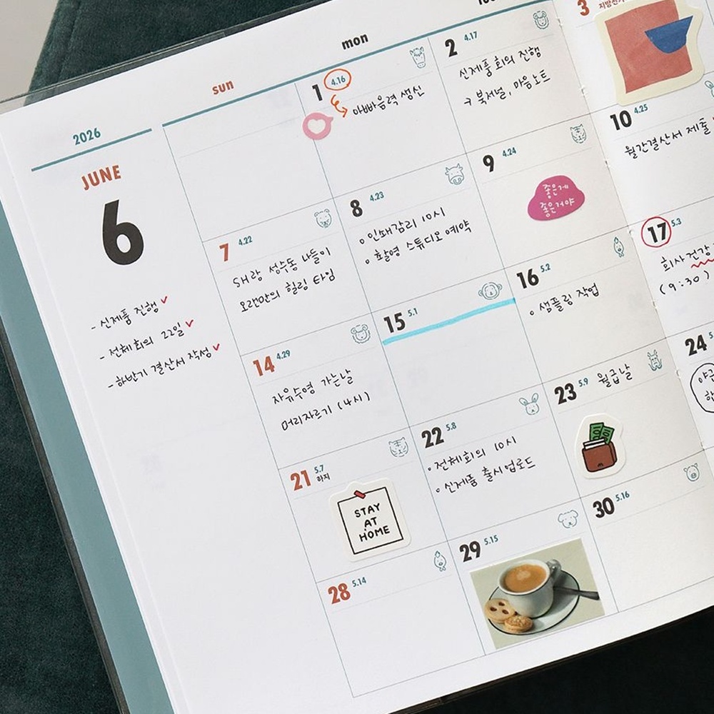 루나 주간 26년 다이어리 위클리 플래너 2026년 날짜형 pvc커버 2026 - 상세 이미지 3
