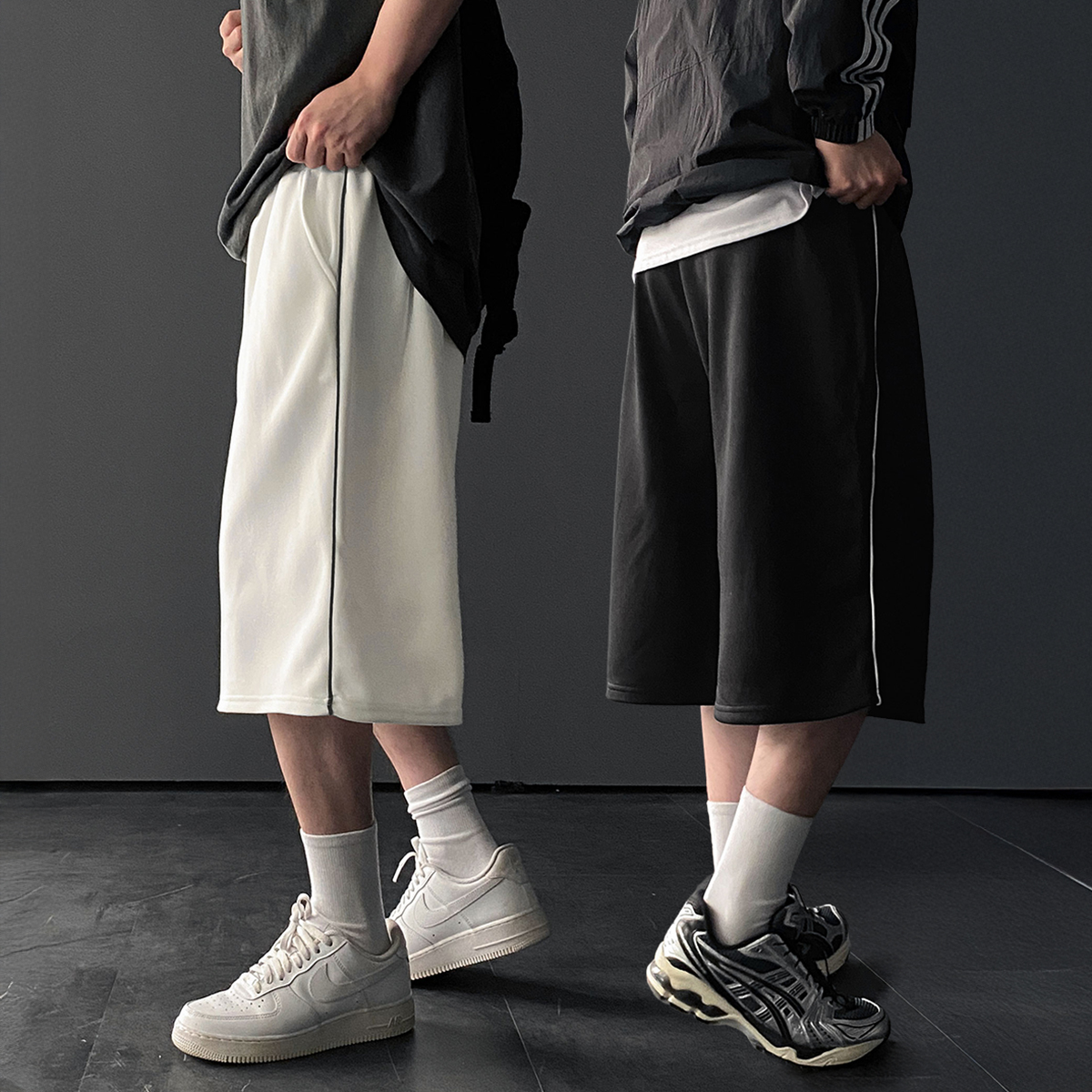 1+1 남성버뮤다팬츠 남자7부반바지 와이드반바지 - 상품 이미지