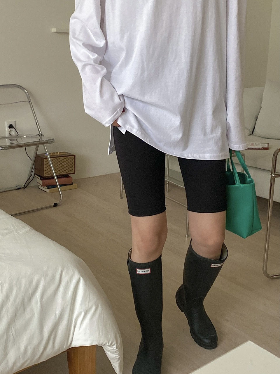 데일리 바이커 팬츠 여성 포리스판 베이직 4부 레깅스 - 상품 이미지