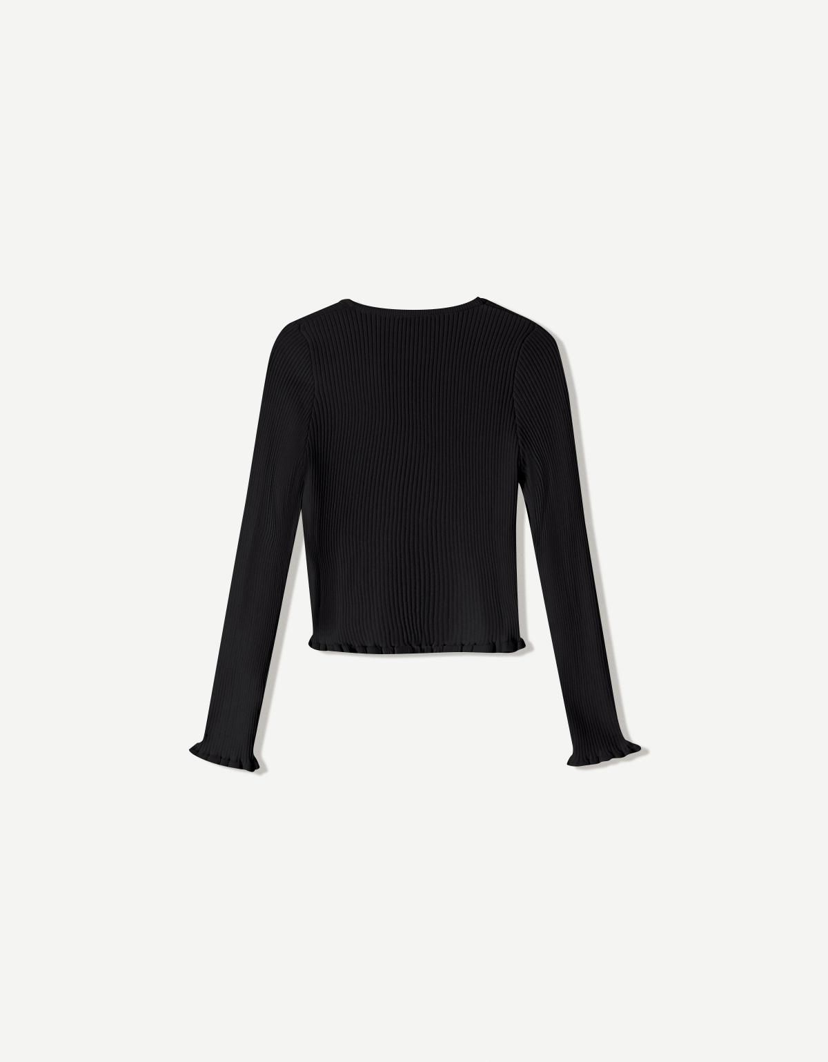 버쉬카 러플 크롭 리본 타이 블랙 가디건 6981/645 BLACK - 상세 이미지 5