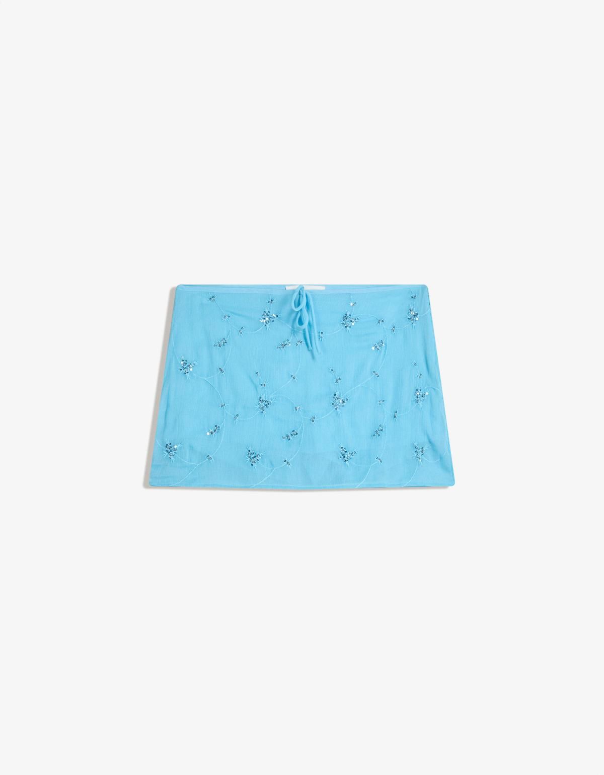 버쉬카 블루 플라워 자수 데일리 미니 스커트 6081/105 LIGHT BLUE - 메인 이미지