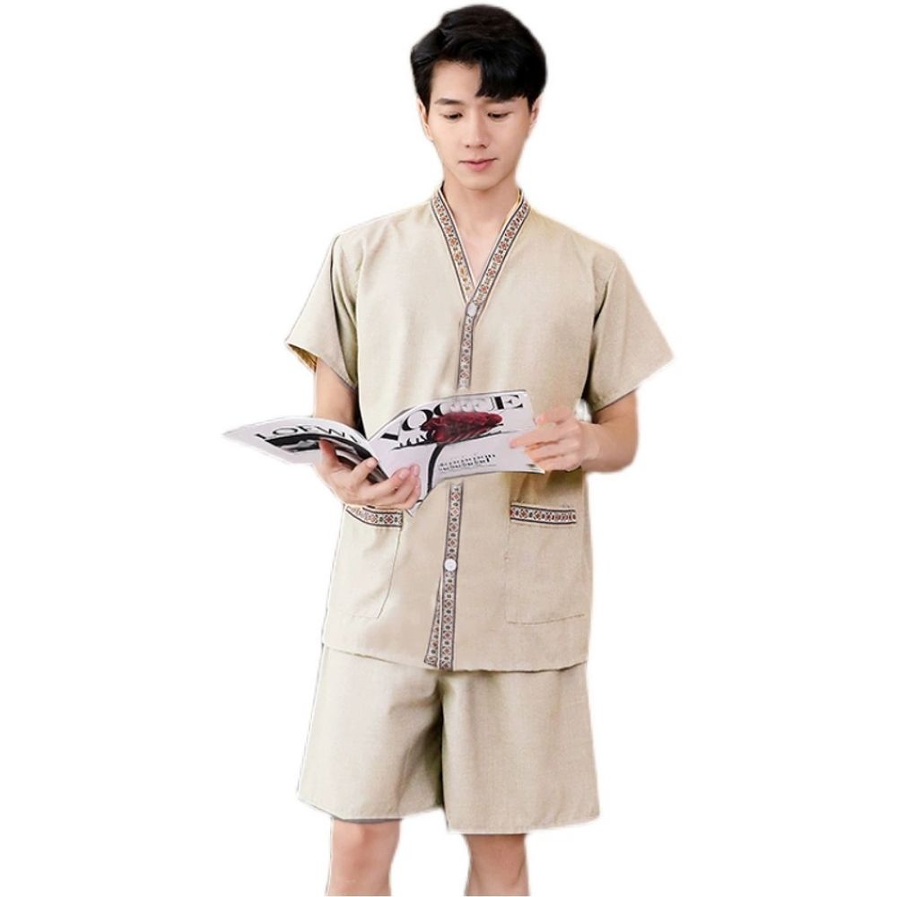 사우나 찜질방 숯가마옷 목욕탕 황토 상하의 사우나복 A. XL, A. 복지 잎 여성의 등 이미지 6