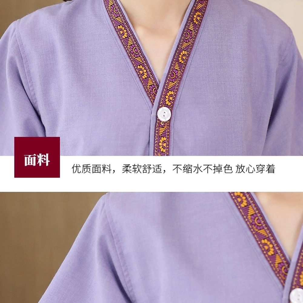 사우나 찜질방 숯가마옷 목욕탕 황토 상하의 사우나복 A. XL, A. 복지 잎 여성의 등 - 상세 이미지 5