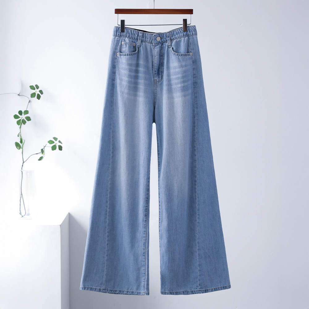 테이븐 롱다리핏 절개 와이드 히든밴딩 썸머 데님 팬츠 - 상품 이미지