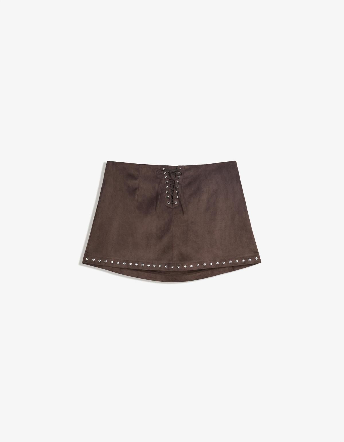 버쉬카 스웨이드 터치 스터드 미니 스커트 6185/710 BROWN - 메인 이미지