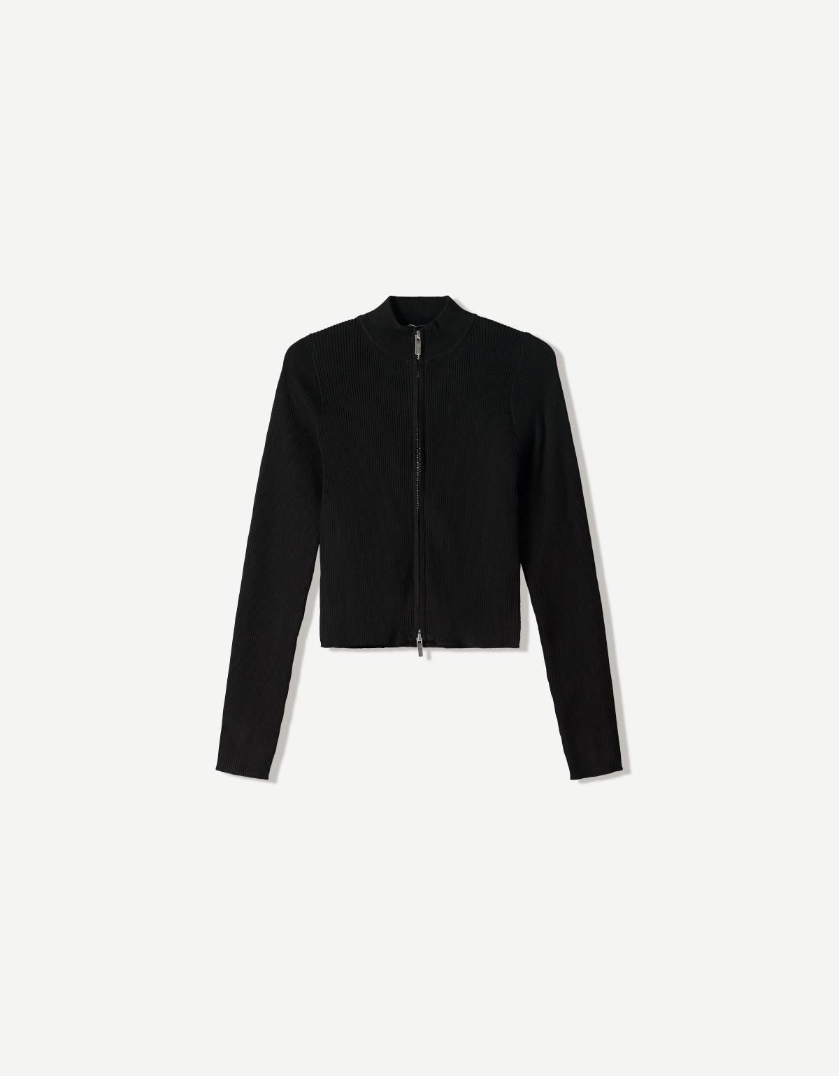 버쉬카 미니멀 골지 집업 재킷 6982/645 BLACK - 상품 이미지