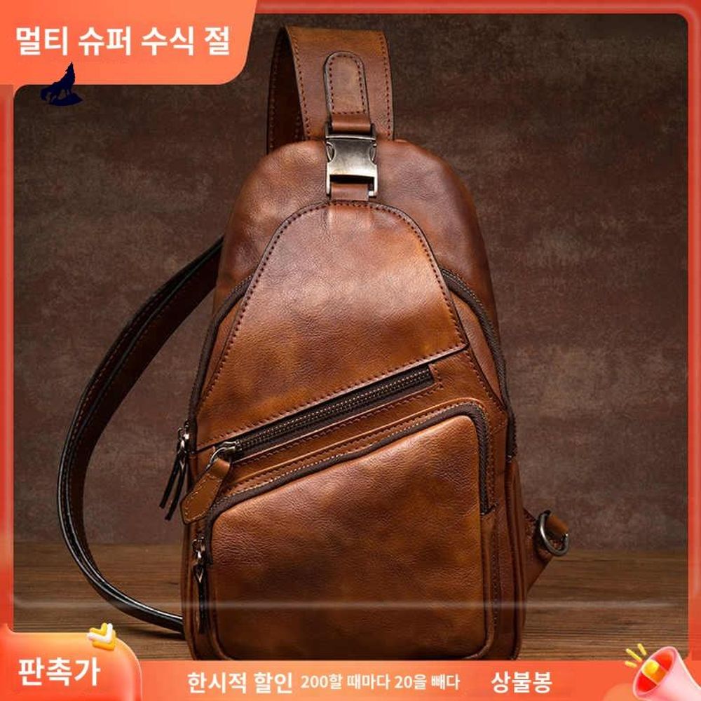 크로스백 슬링백 남성 데일리 바디백 슬링 힙색 미니 A. 다크 브라운 크레이지 호스 가죽 - 상품 이미지