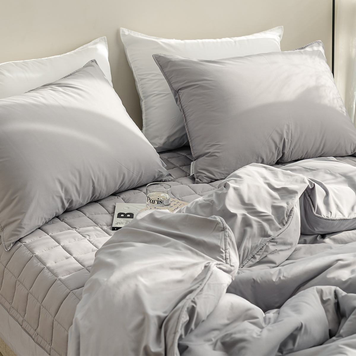 모닝 호텔침구 보들보들 바스락 알러지케어 사계절 신혼이불 패드세트 그레이, SS(슈퍼싱글)