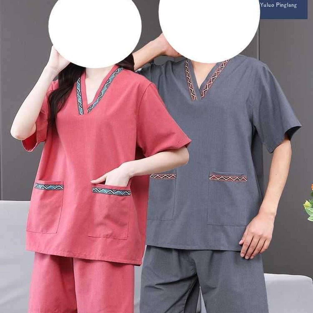 사우나 찜질방 숯가마옷 목욕탕 황토 상하의 사우나복 A. XL, A. 복지 잎 여성의 등 - 상품 이미지