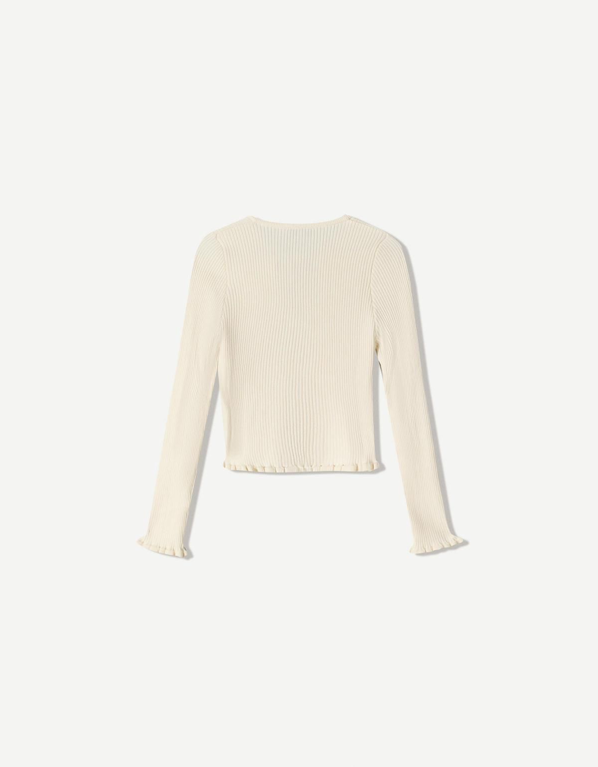 버쉬카 러플 타이 아이보리 크롭 가디건 6981/645 CREAM - 상세 이미지 5