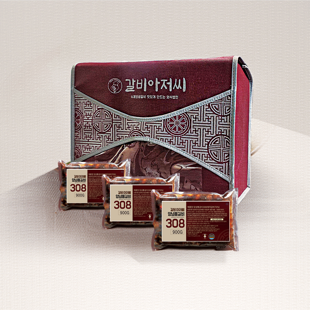 갈비아저씨 국내산 한돈 수제 양념 돼지갈비 선물세트 900G 3팩 - 상품 이미지