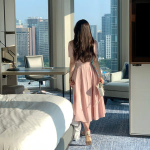 포미 와이드 오픈 카라 벨트 세트 핀턱 플레어 원피스 op16161 착용 후기 | 사이즈/핏 총정리 - 상품 이미지 3
