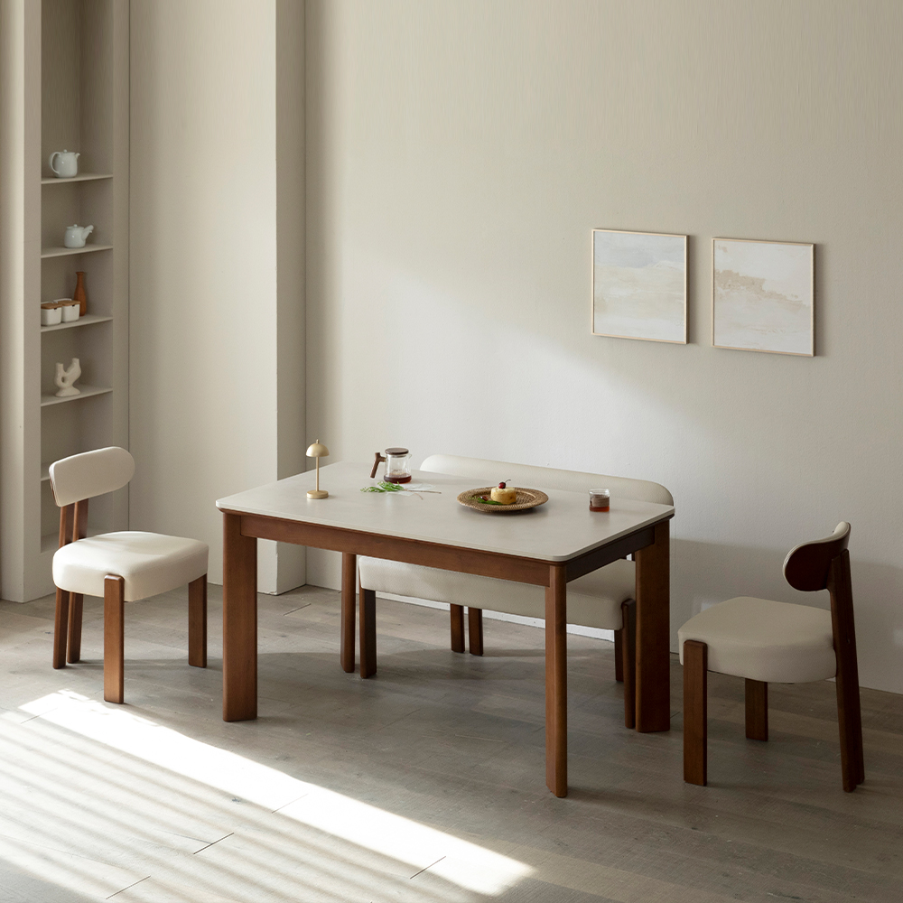 [4인 식탁 1400] 미코하임 루아스 원목 18T 양면 포세린 세라믹 카페 식탁 테이블 1400mm, 월넛