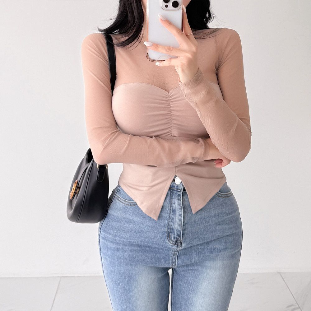 블레샤 망사 트임 셔링 티셔츠 AC1133 - 상세 이미지 3
