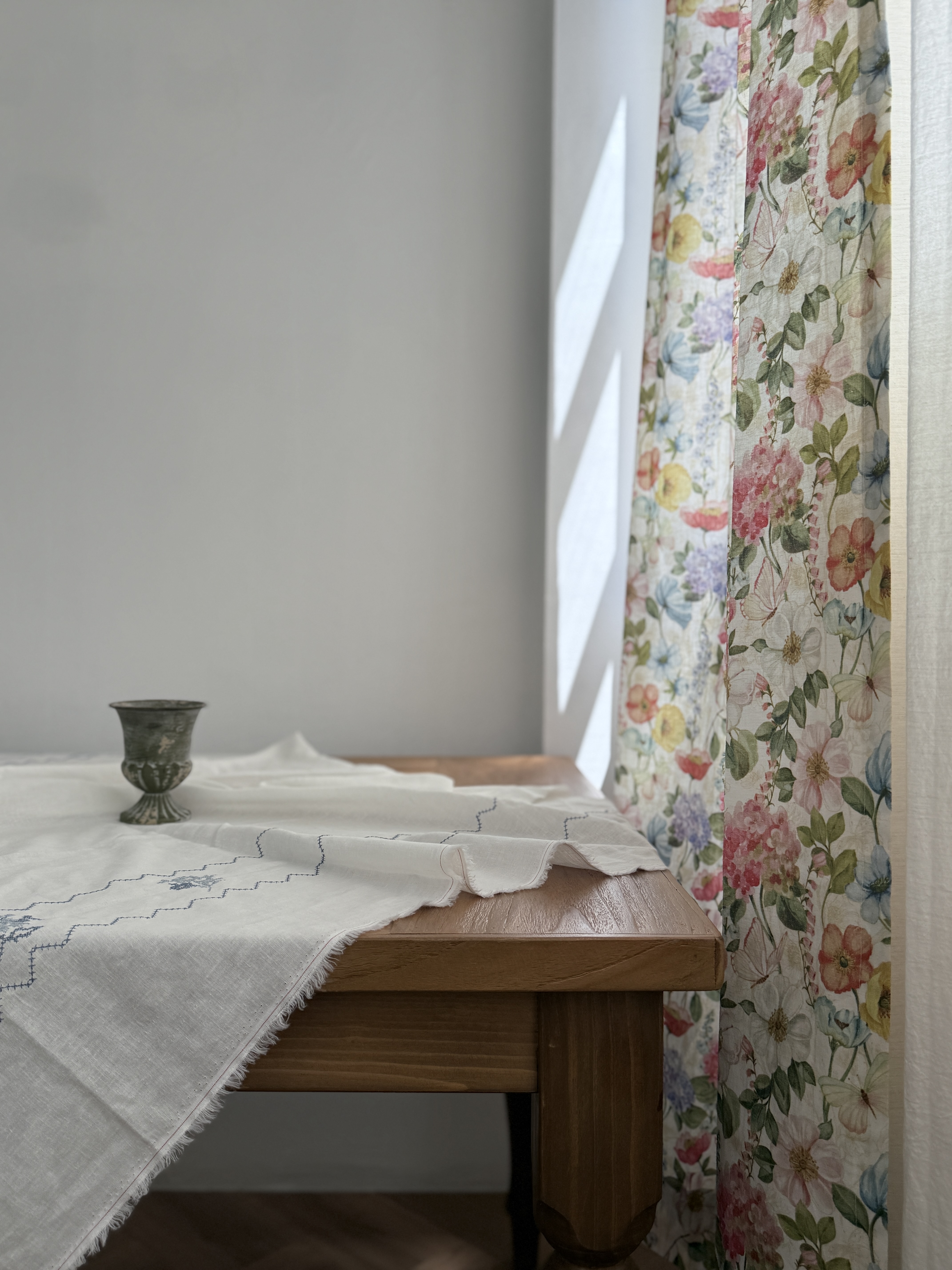 바이아미 몬 플라워 빈티지 프린트 린넨 나염 커튼 맞춤제작