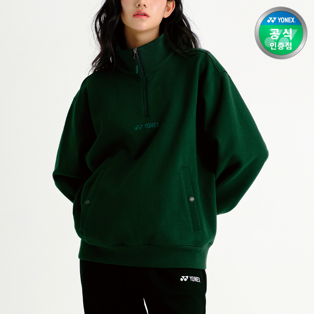 요넥스 253TL005U 배드민턴 오버핏 맨투맨 남녀공용 데일리웨어 다크그린 - 상품 이미지