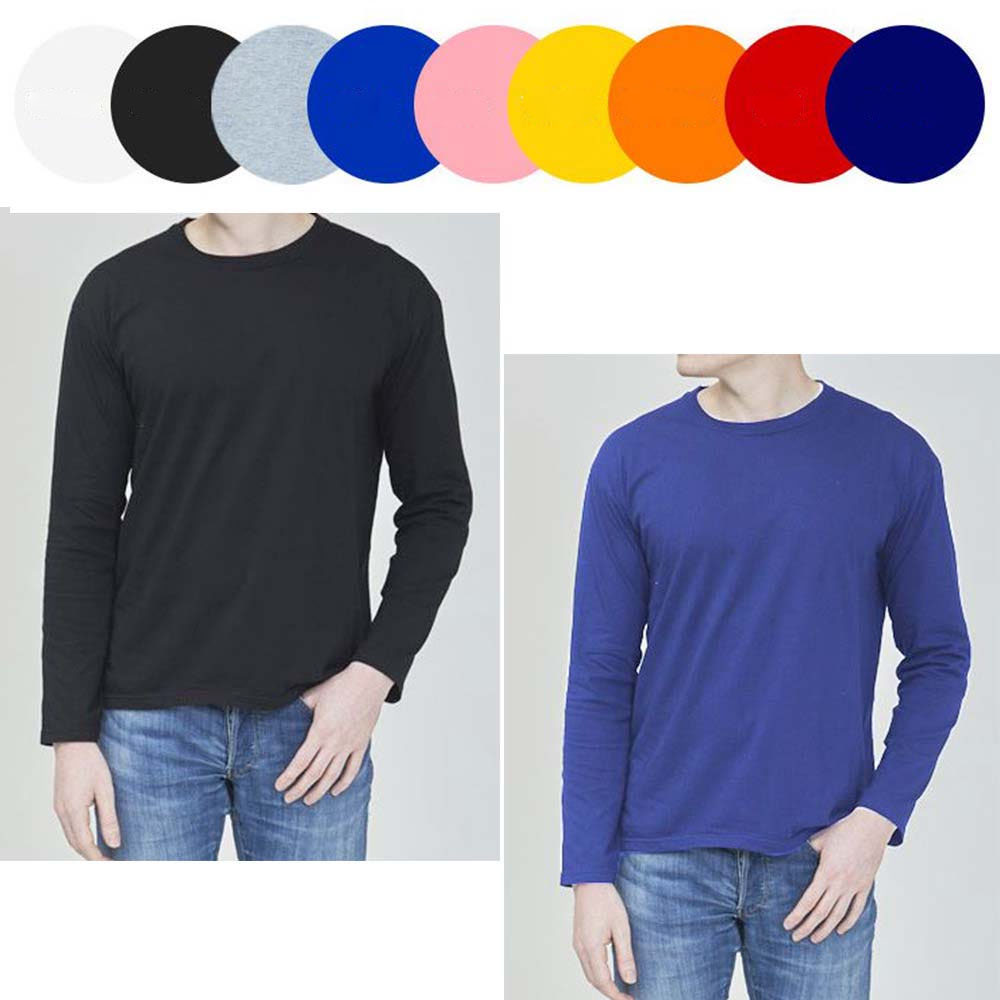 남녀 무지 티셔츠 긴소매 순면 단색 라운드 긴팔티 - 상품 이미지