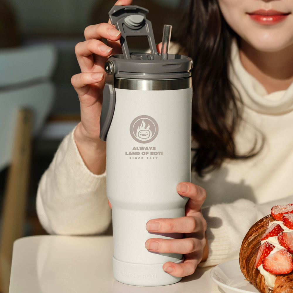로티캠프 대용량 손잡이 빨대 스텐 텀블러 900ml, 아이보리