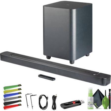JBL [해외]무선 서브우퍼 멀티빔 및 Atmos 사운드 바가 있는 TV용 JBL Bar 500 5.1 채널 바, 590와트 출력, 홈 시어터 오디오 TV 스피커 내장 블루투스 서라운드