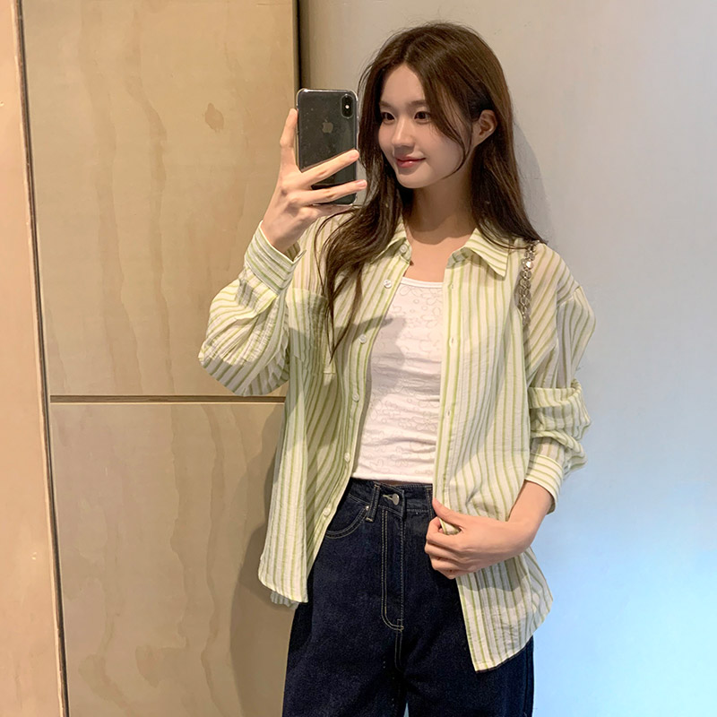 페일리 텐셀 시스루 살안타 스트라이프 셔츠 bs8351 이미지 8