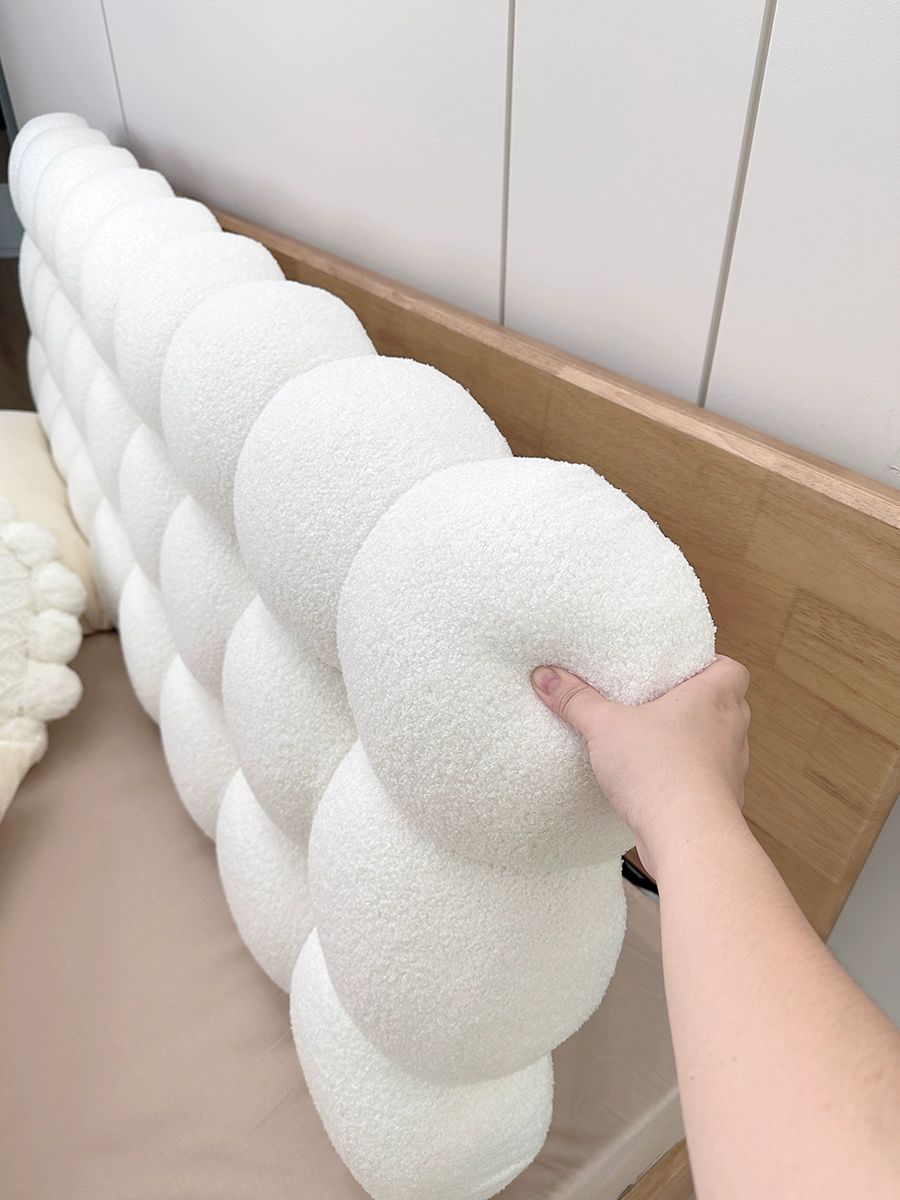 침대 헤드 쿠션 천갈이 솜포함 덮개 누빔 프레임 대형 Teddy Circle-밀키화이트 - 상세 이미지 2