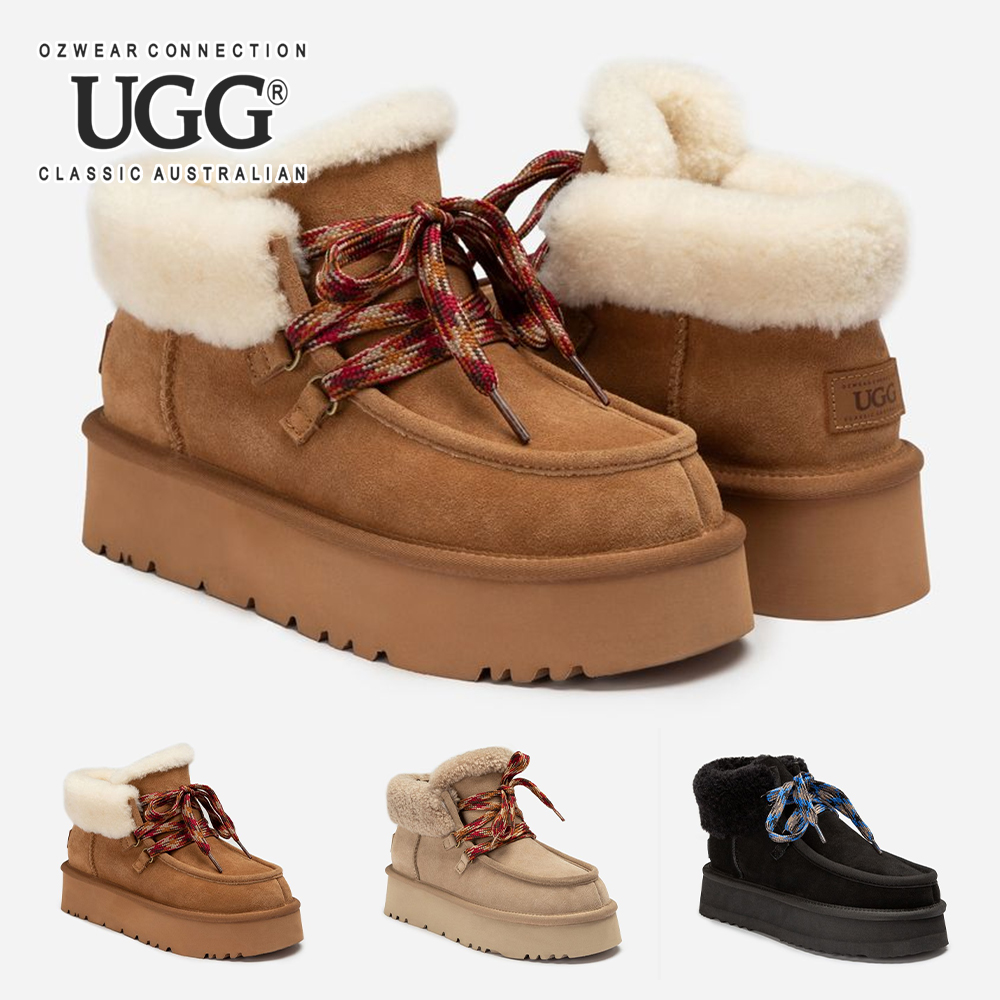 호주 오즈웨어 트리스타 레이스업 미니 플랫폼 겨울 여성 양털 숏 앵클 어그 부츠 OB922 - 상품 이미지