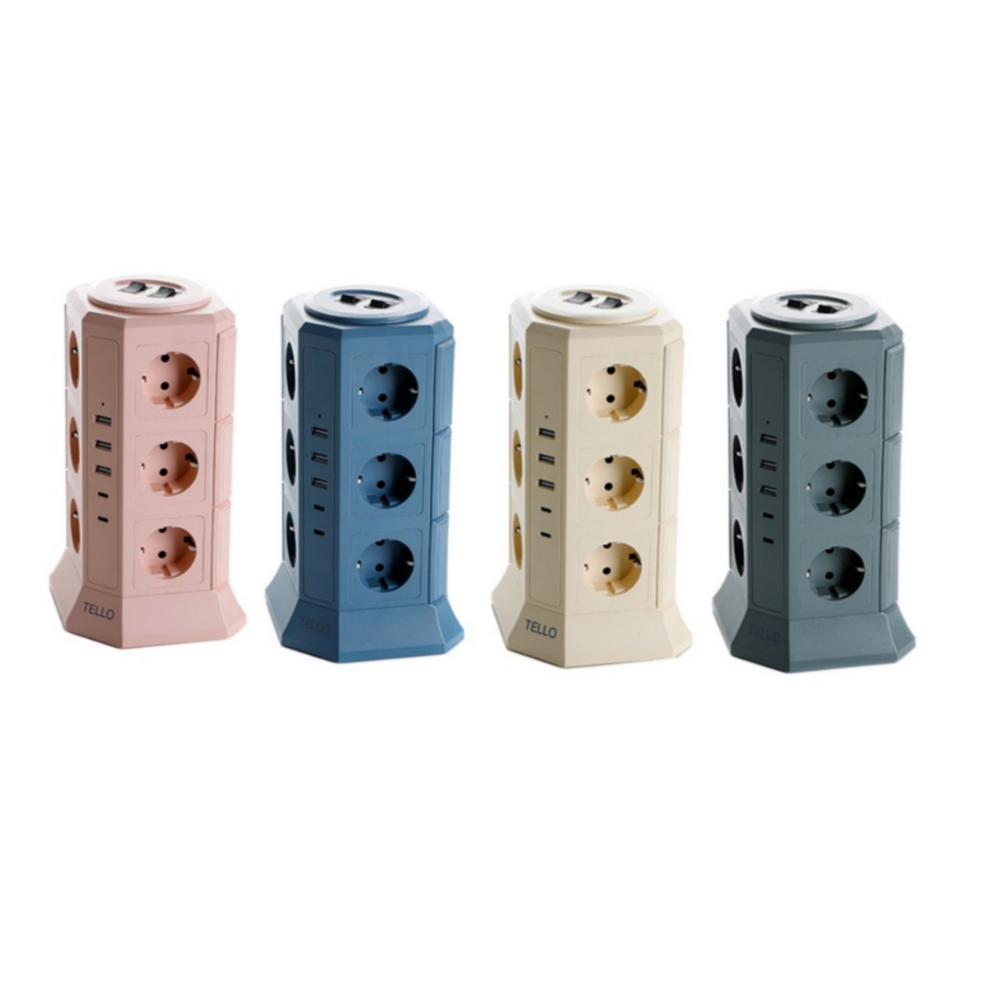 텔로 컬러 에디션 USB C타입 포함 17구 타워 멀티탭 안전 디자인 큐브 콘센트