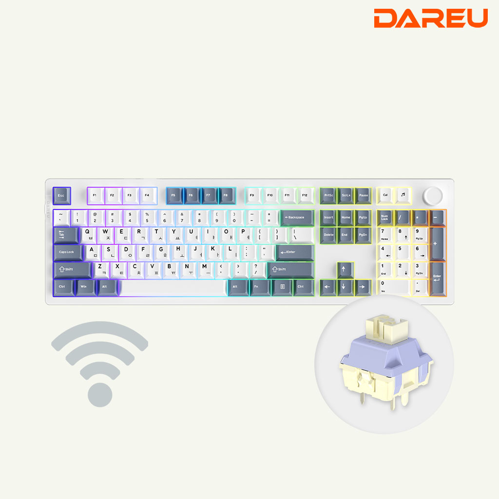 다얼유 EK106PRO 유 무선 기계식 키보드 게이밍 사무용 풀배열 화이트, 저소음 마쉬멜로축