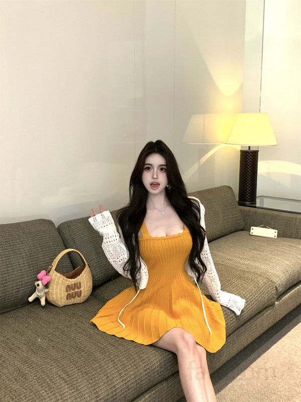 여성 니트 투피스 슬리브리스 원피스 루즈핏 가디건 세트 긴팔 봄 여름 휴양지룩 데이트룩 비치웨어 코디 - 상세 이미지 2