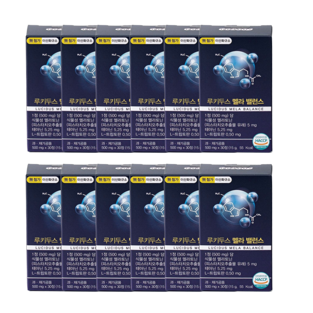 루키두스 멜라 밸런스 식물성 멜라토닌 5mg 테아닌 가바 트립토판 함유 30정, 12개 - 상품 이미지