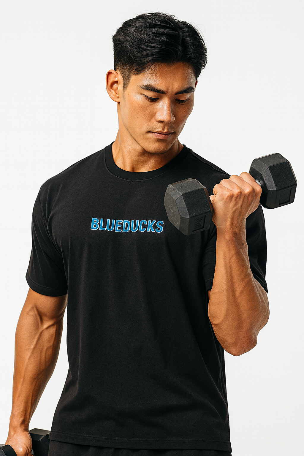 BLUEDUCKS _ 기본 로고 루즈핏 반팔 티셔츠 / 시원하고 부드러운 소재 / 폴리100 남성 여성 웨이트 트레이닝 운동 / 4가지 색상 - 상세 이미지 2