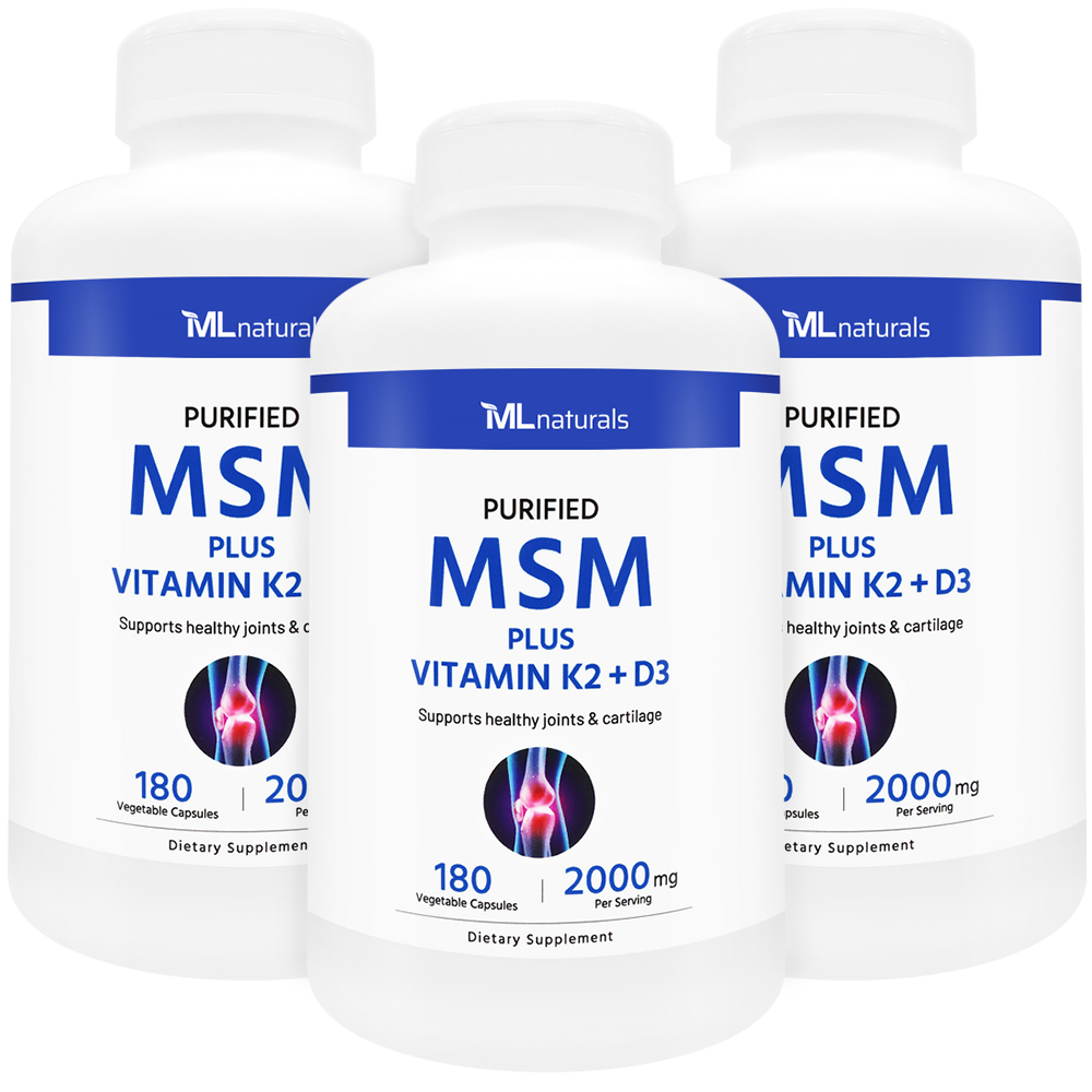 2025 신제품! 3병 마이라이프 내추럴스 MSM 엠에스엠 2000 mg 플러스 비타민 K2 + D3 180 야채캡슐 - 메인 이미지